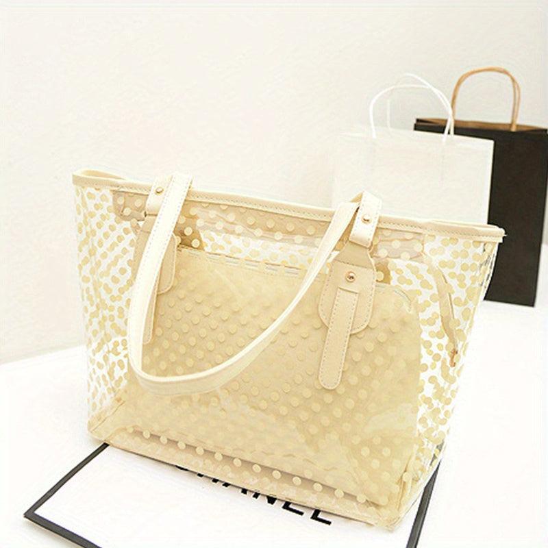 2pcs PVC Polka Dot Jelly Tote Bag Beach Bag Shoulder Cosmetics Travel Storage