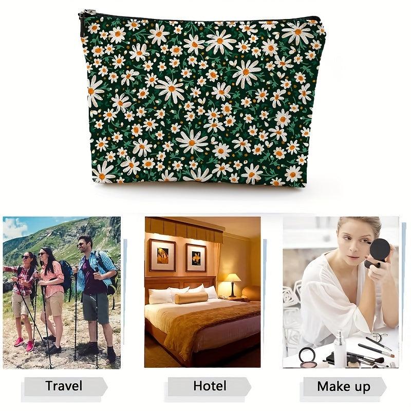 Daisy Pattern Cosmetic Bag for Women Make-Up Skin Care Storage Travel Toiletry