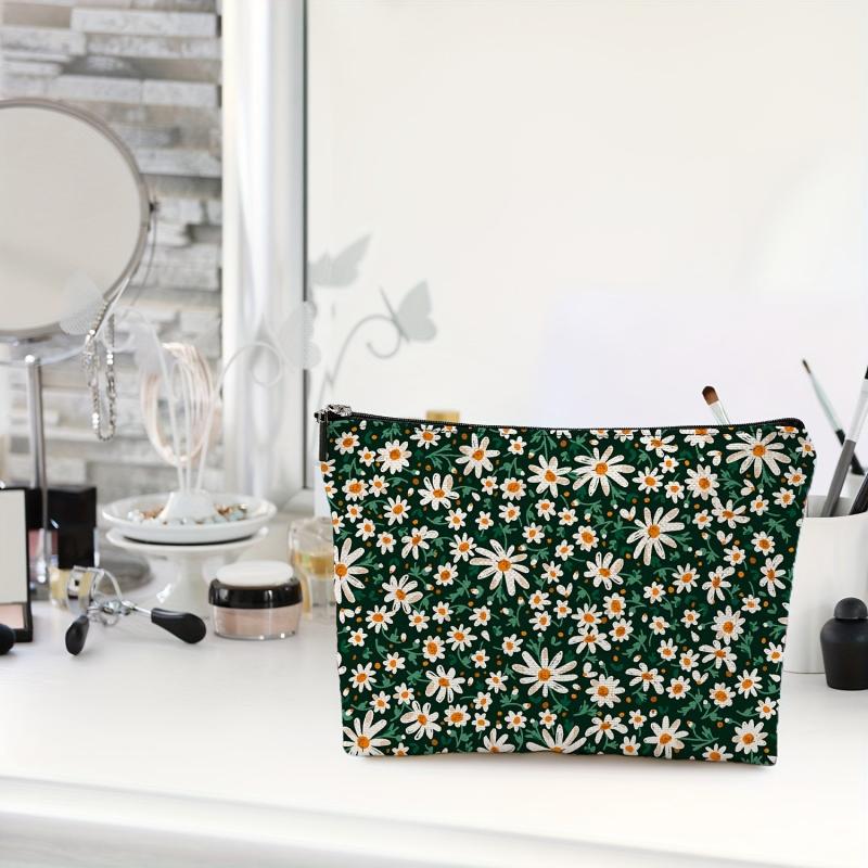 Daisy Pattern Cosmetic Bag for Women Make-Up Skin Care Storage Travel Toiletry