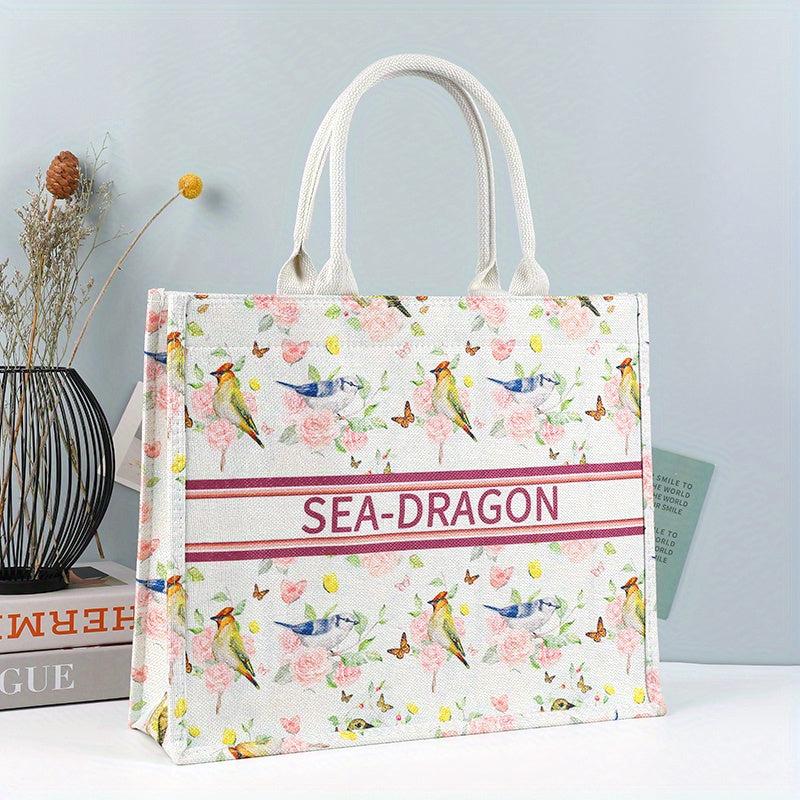 Retro Floral Tote Bag Large Capacity Print Tote Bag