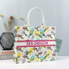 Retro Floral Tote Bag Large Capacity Print Tote Bag