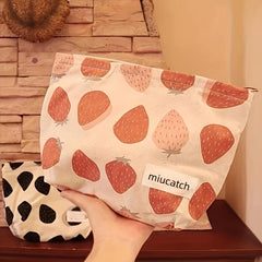 Strawberry Carry on Bag For Women Soft Large Capacity Cosmetic Bag