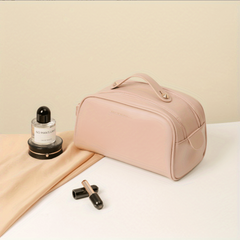 Large Capacity Double Zipper Leather Makeup Bag