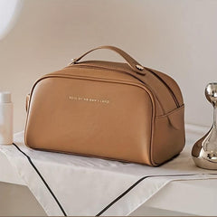 Large Capacity Double Zipper Leather Makeup Bag