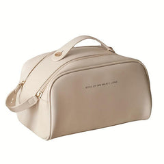 Large Capacity Double Zipper Leather Makeup Bag
