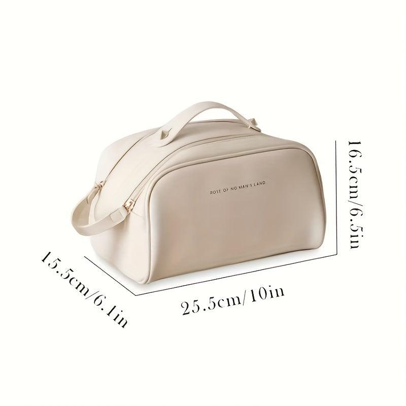 Large Capacity Double Zipper Leather Makeup Bag