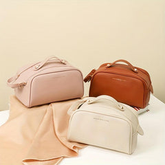 Large Capacity Double Zipper Leather Makeup Bag