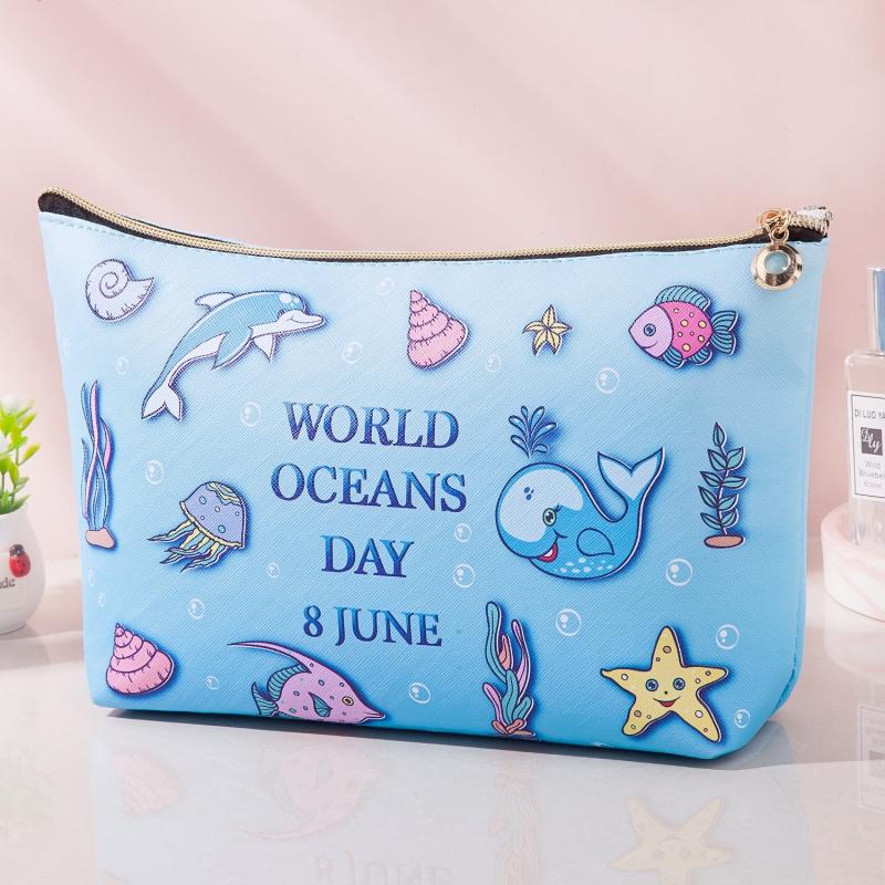 Cartoon Floral PU Leather Waterproof Cosmetics Bag