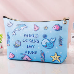 Cartoon Floral PU Leather Waterproof Cosmetics Bag