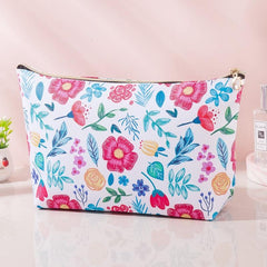 Cartoon Floral PU Leather Waterproof Cosmetics Bag
