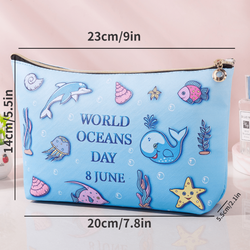 Cartoon Floral PU Leather Waterproof Cosmetics Bag