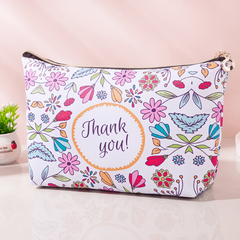 Cartoon Floral PU Leather Waterproof Cosmetics Bag