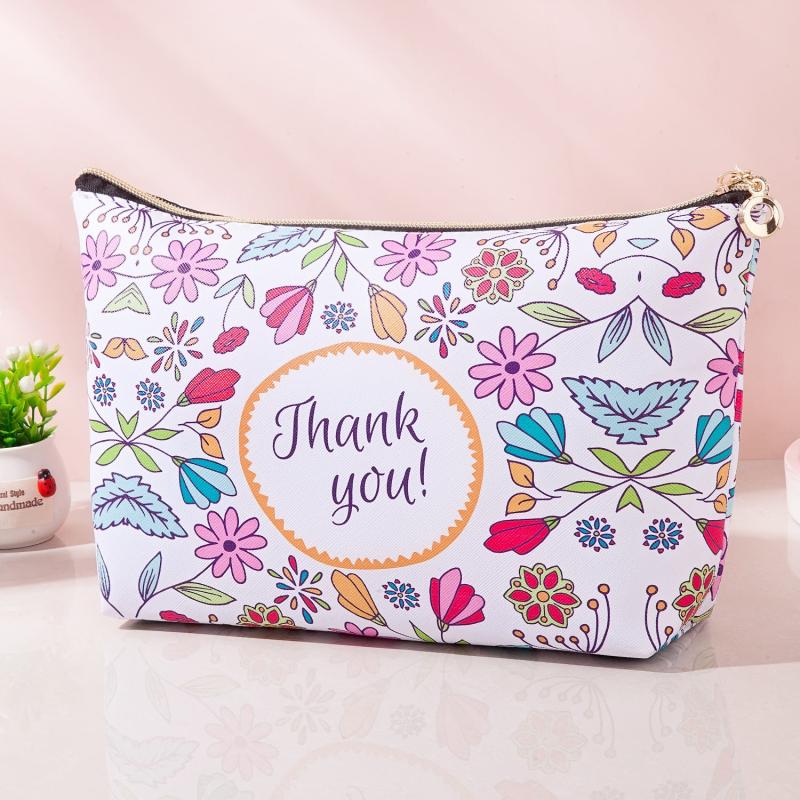 Cartoon Floral PU Leather Waterproof Cosmetics Bag