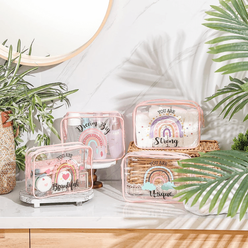 Rainbow Transparent Makeup Bag Inspirational Pattern Waterproof Cosmetic Pouch