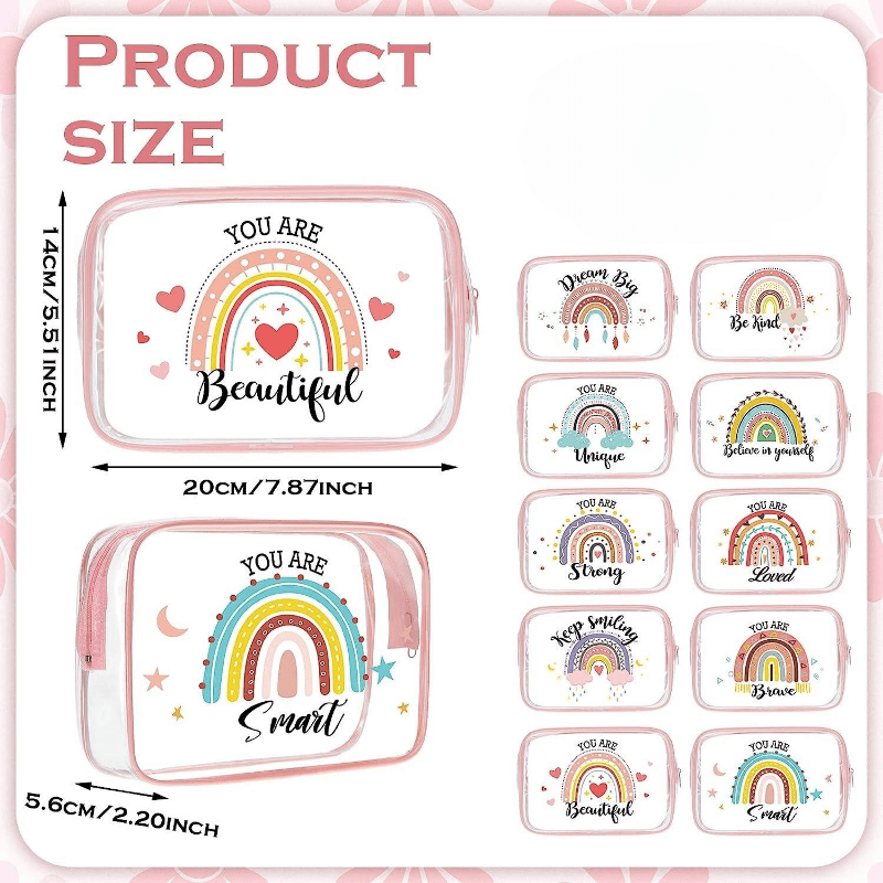 Rainbow Transparent Makeup Bag Inspirational Pattern Waterproof Cosmetic Pouch