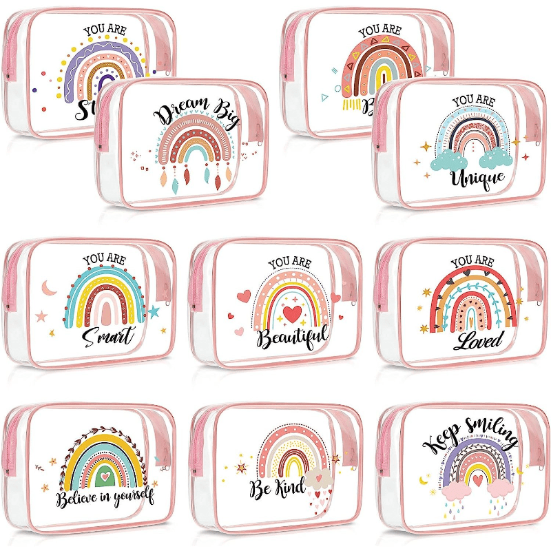 Rainbow Transparent Makeup Bag Inspirational Pattern Waterproof Cosmetic Pouch