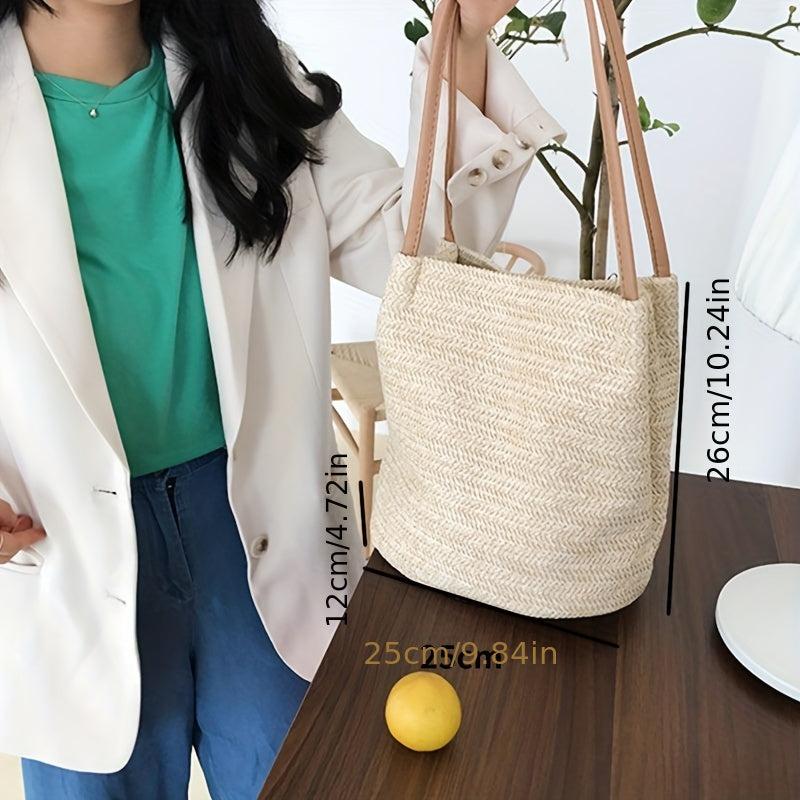 Straw Woven Shoulder Bag Large Summer Tote for Outdoor Vacation