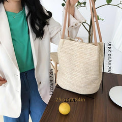 Straw Woven Shoulder Bag Large Summer Tote for Outdoor Vacation