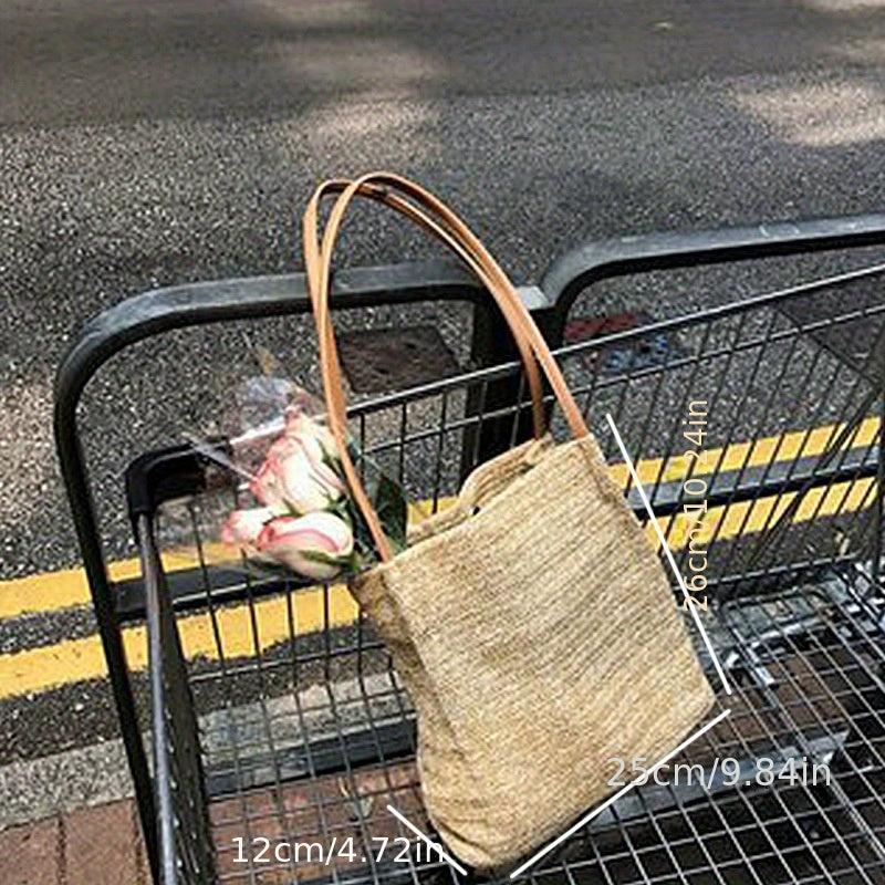 Straw Woven Shoulder Bag Large Summer Tote for Outdoor Vacation