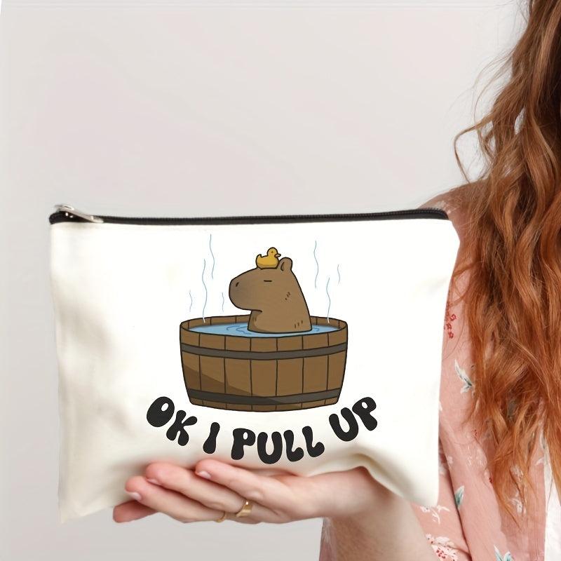 Capybara Pattern Cosmetic Bag Canvas Travel Toiletry Bag