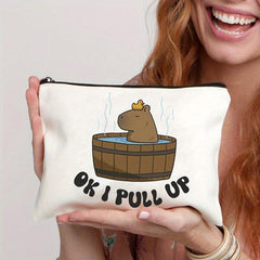 Capybara Pattern Cosmetic Bag Canvas Travel Toiletry Bag