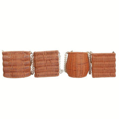 Rattan Woven Flower Basket Wedding Party Gift Handbag Faux Pearl Chain Beach Bag