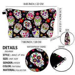 Skull Digital Print Waterproof Cosmetic Bag Soft Wash Bag Travel Storage