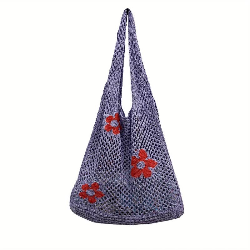 Hollow Shoulder Bag Knitted Tote Mesh Flower Bag