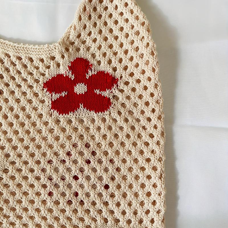 Hollow Shoulder Bag Knitted Tote Mesh Flower Bag
