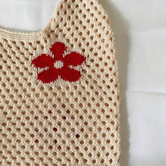 Hollow Shoulder Bag Knitted Tote Mesh Flower Bag
