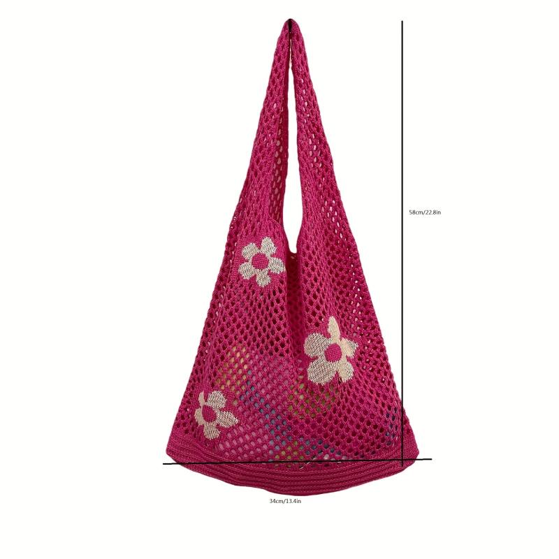 Hollow Shoulder Bag Knitted Tote Mesh Flower Bag
