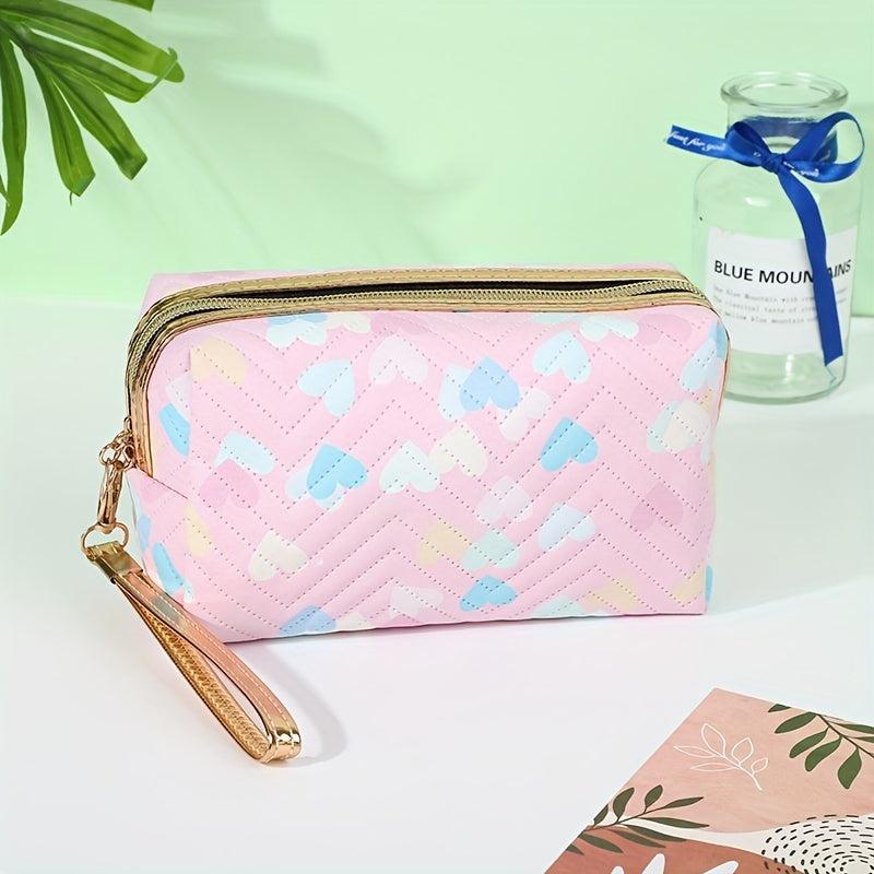 Heart Printed Cosmetic Bag Portable Storage Bag Toiletry Bag Makeup Storage Bag