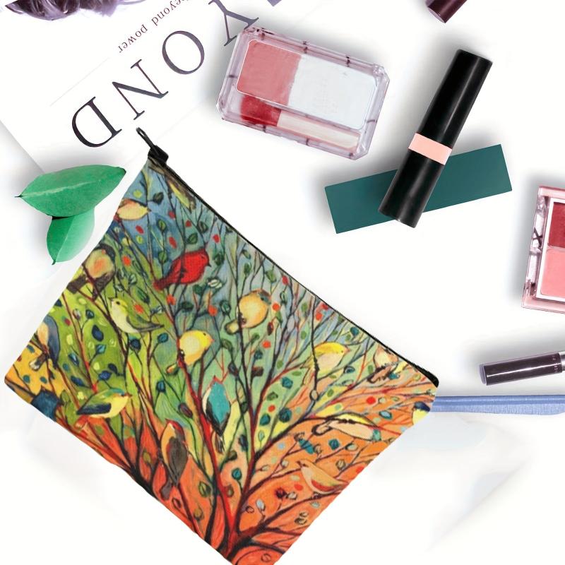 Tree Bird Oil Painting Print Cosmetic Bag Canvas Handbag Makeup Wash Toi