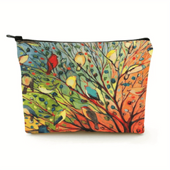 Tree Bird Oil Painting Print Cosmetic Bag Canvas Handbag Makeup Wash Toi