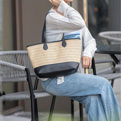 Large Beach Toiletry Bag Storage Straw Woven Tote Handbag Shopping Bag