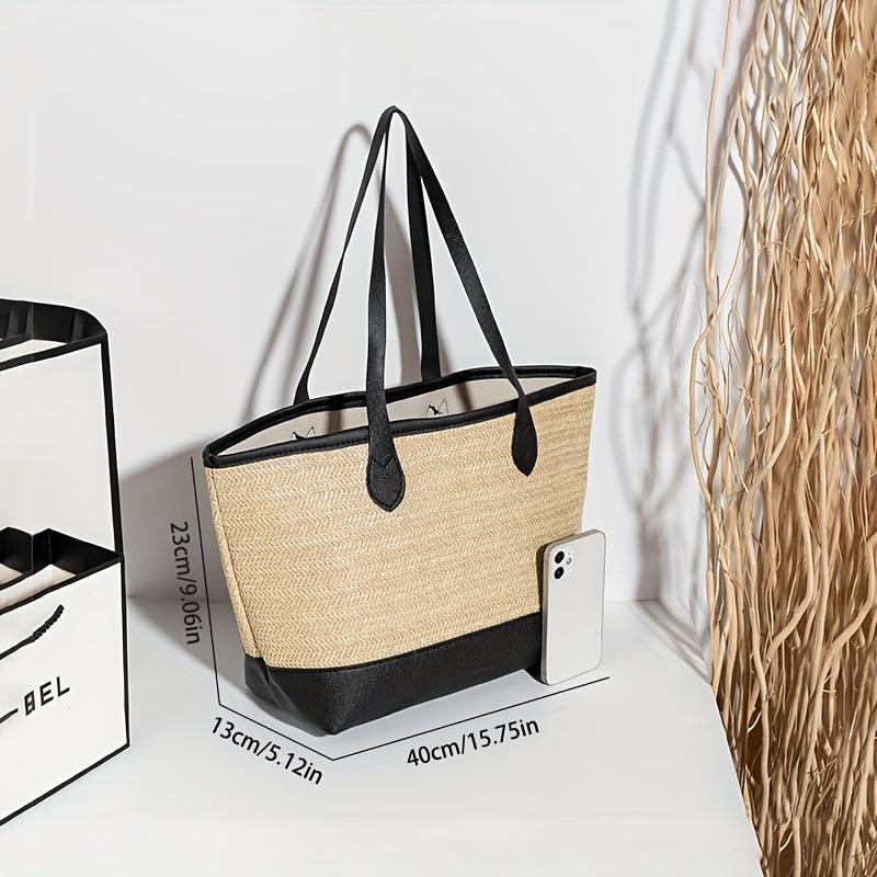 Large Beach Toiletry Bag Storage Straw Woven Tote Handbag Shopping Bag