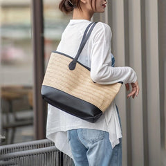 Large Beach Toiletry Bag Storage Straw Woven Tote Handbag Shopping Bag