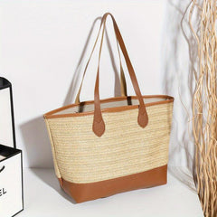Large Beach Toiletry Bag Storage Straw Woven Tote Handbag Shopping Bag