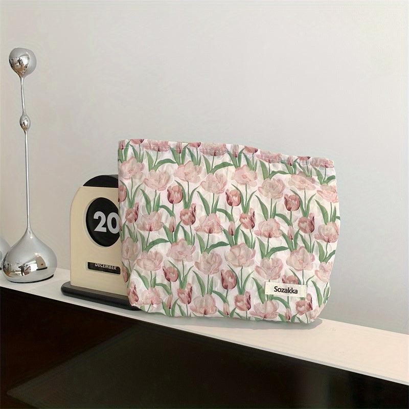 Texture Tulip Wash Bag Cosmetic Bag Canvas Lining Large Capacity
