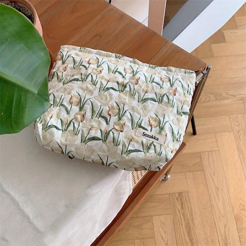 Texture Tulip Wash Bag Cosmetic Bag Canvas Lining Large Capacity