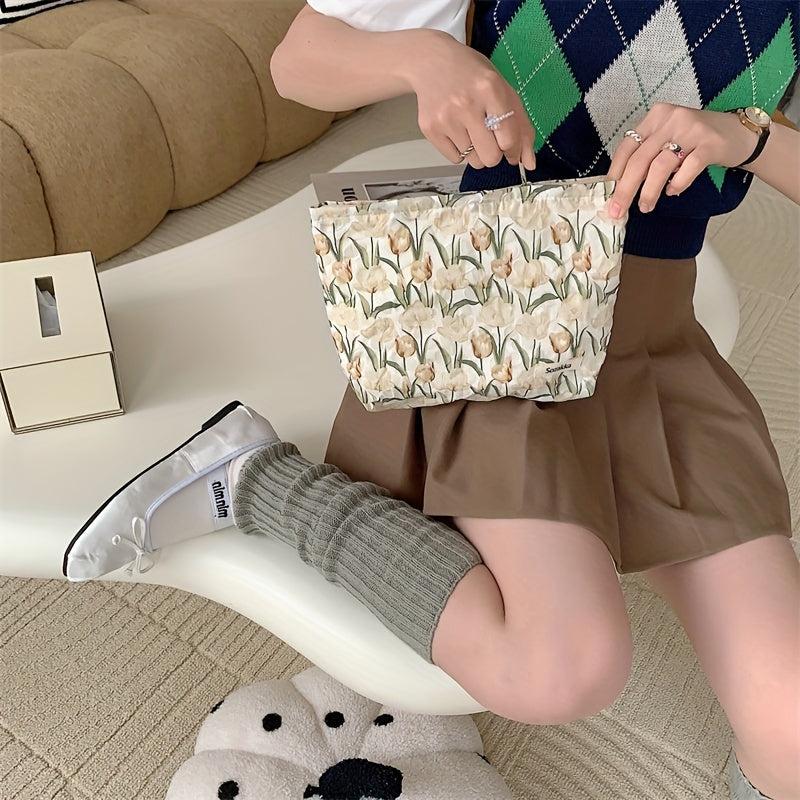 Texture Tulip Wash Bag Cosmetic Bag Canvas Lining Large Capacity