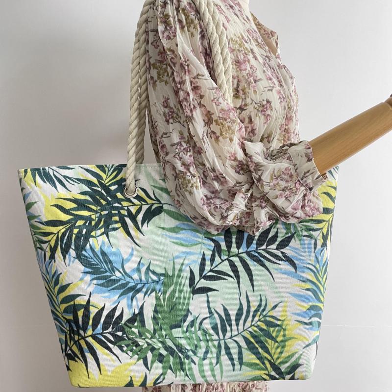 Leaf Print Beach Bag Canvas Outdoor Tote Bag Travel Storage Bag