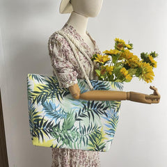 Leaf Print Beach Bag Canvas Outdoor Tote Bag Travel Storage Bag