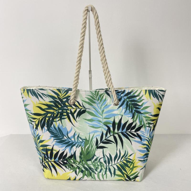 Leaf Print Beach Bag Canvas Outdoor Tote Bag Travel Storage Bag