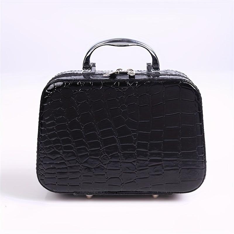 Stone Pattern Cosmetic Case With Mirror Portable Storage Bag