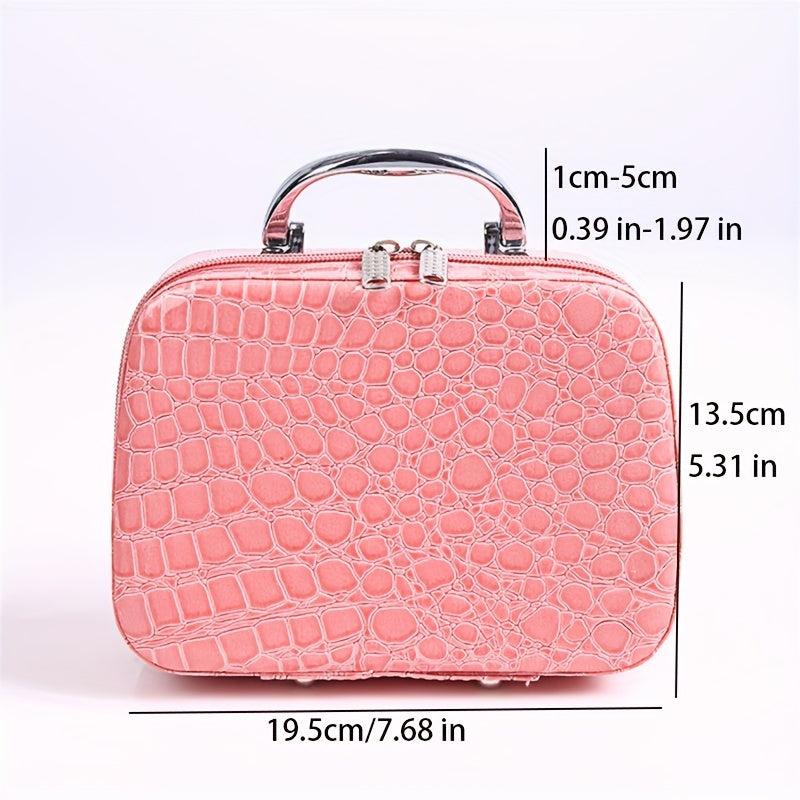 Stone Pattern Cosmetic Case With Mirror Portable Storage Bag