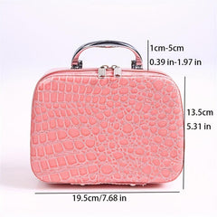 Stone Pattern Cosmetic Case With Mirror Portable Storage Bag