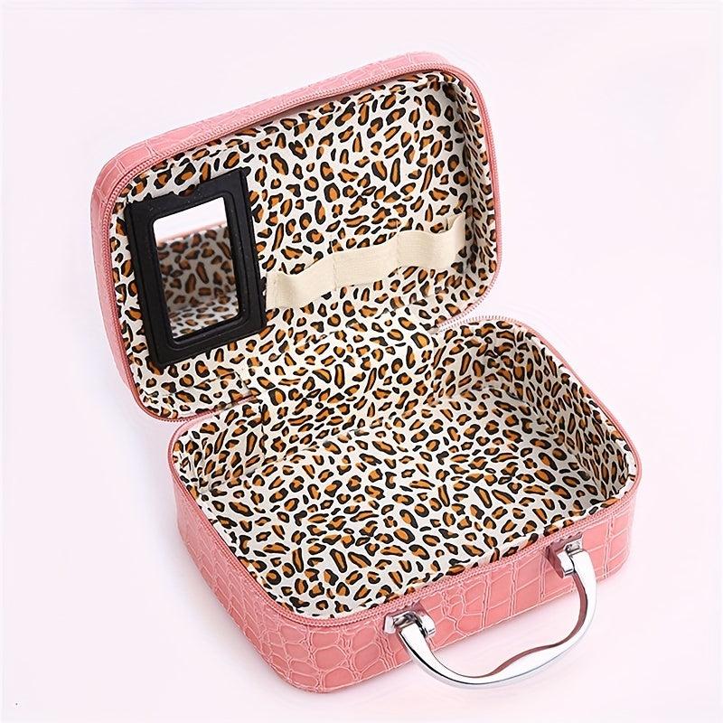 Stone Pattern Cosmetic Case With Mirror Portable Storage Bag