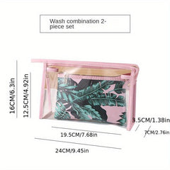 Portable Leaves Pattern PU Toiletry Bag Large Capacity Storage Bag For Travel