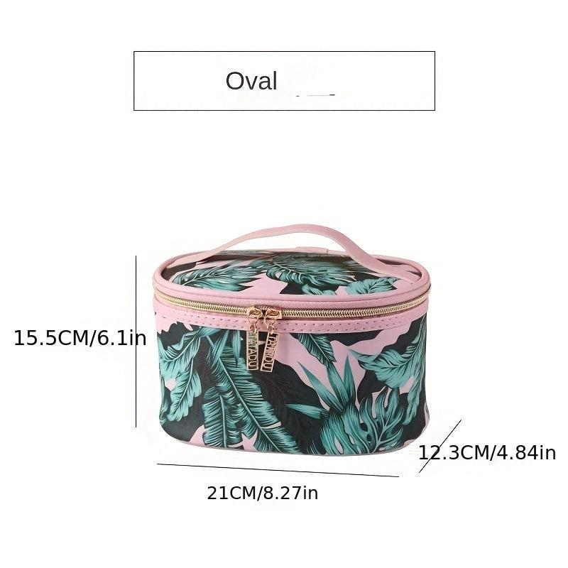 Portable Leaves Pattern PU Toiletry Bag Large Capacity Storage Bag For Travel
